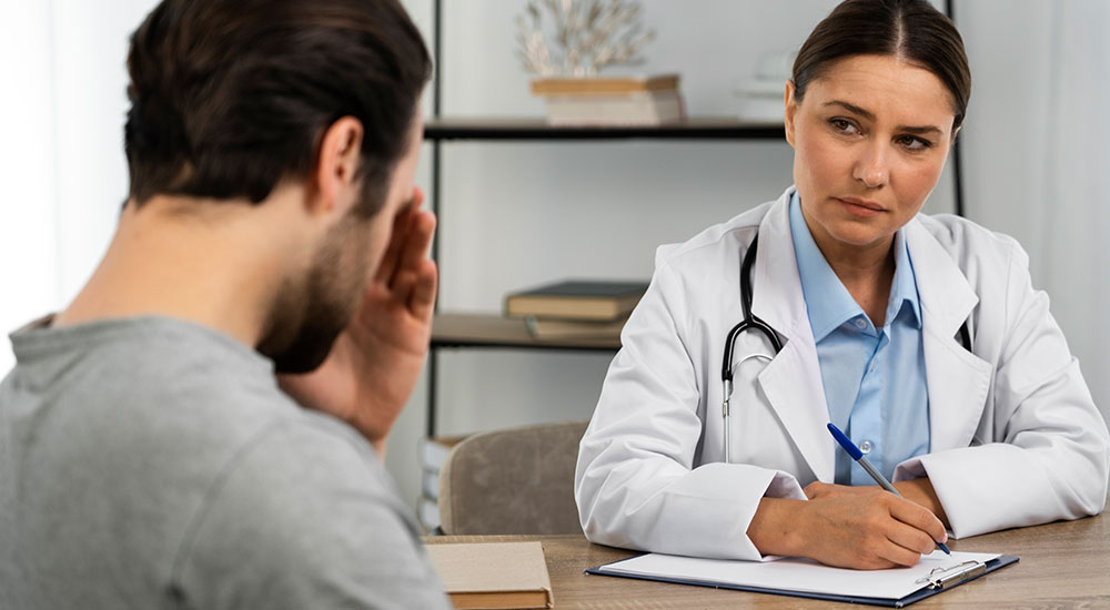 Patient discussing his mental condition with the doctor