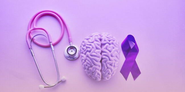 Stethoscope, Brain and Purple Ribbon Concept for International Epilepsy Awareness