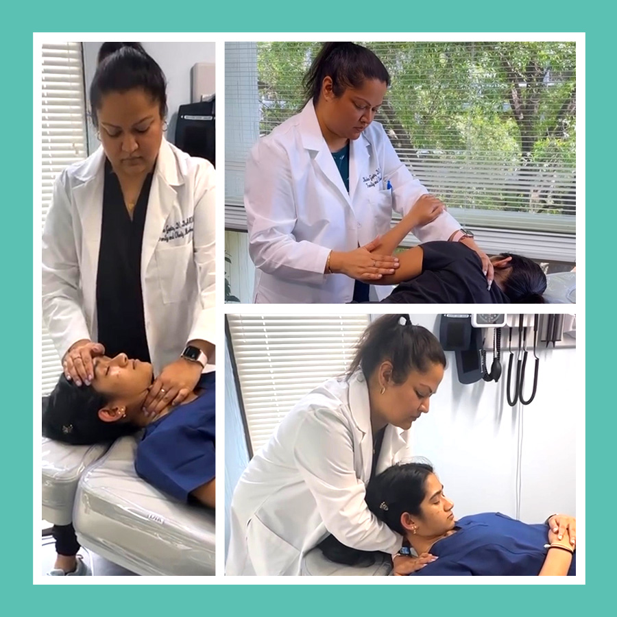 Doctor helping patient during rehabilitation