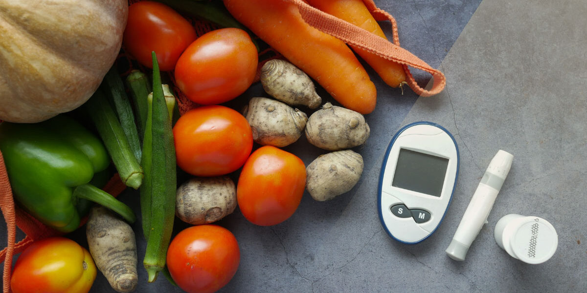 Digital glucometer lancet pen with vegetables