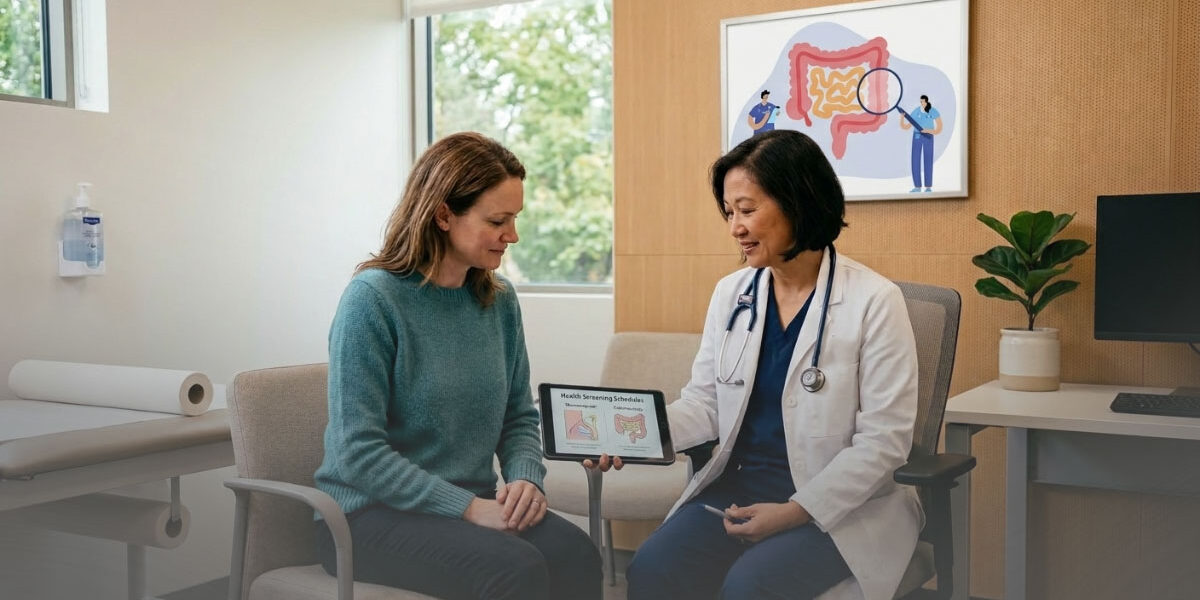 Adult patient aged 45+, discussing colonoscopy screening with primary care doctor