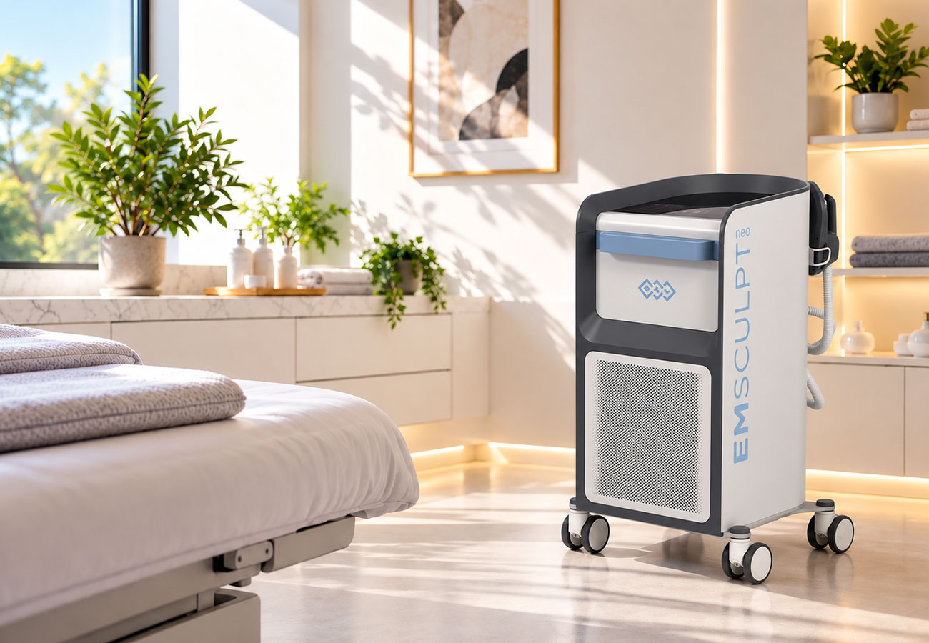EMSCULPT NEO body contouring machine in a modern medical treatment room.